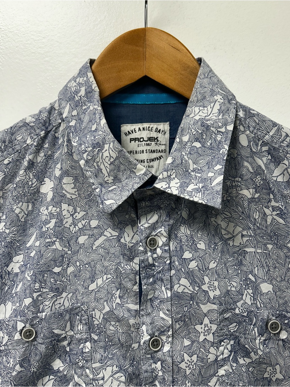 Projek Raw Men’s Botanical Floral Sketch Print Shirt Size‎ M 100% Cotton - Picture 8 of 10